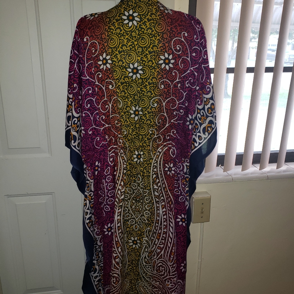 New Multicolored Floral Kaftan Abaya Coverup Dress - Picture 8 of 15
